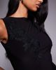 Fashionkilla Fashionkilla double sculpted slinky slash neck low back ruffle hem flower applique mini dress in black - 2