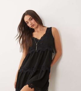Fashionkilla Fashionkilla exclusive crepe lace trim cami babydoll mini dress in black