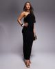 Fashionkilla Fashionkilla Exclusive double sculpted slinky halterneck rope detail drape back mini dress in black - 3