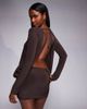 Fashionkilla Fashionkilla exclusive double sculpted slinky long sleeve fold over waist detail open tie back mini dress in chocolate-Brown - 2