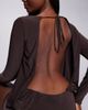 Fashionkilla Fashionkilla exclusive double sculpted slinky long sleeve fold over waist detail open tie back mini dress in chocolate-Brown - 3