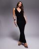 Fashionkilla Fashionkilla exclusive double sculpted slinky plunge exposed back bead detail maxi dress in black - 2