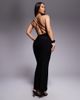 Fashionkilla Fashionkilla exclusive double sculpted slinky plunge exposed back bead detail maxi dress in black - 4