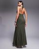 Fashionkilla Fashionkilla exclusive double sculpted slinky plunge halterneck godet hem maxi dress in khaki green - 4