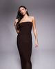 Fashionkilla Fashionkilla exclusive slinky double sculpted bandeau maxi dress in chocolate-Brown - 2