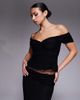 Fashionkilla Fashionkilla floral lace mesh overlay sweetheart neckline off shoulder floaty hem top in black - part of a set - 1