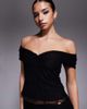 Fashionkilla Fashionkilla floral lace mesh overlay sweetheart neckline off shoulder floaty hem top in black - part of a set - 3