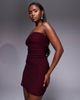 Fashionkilla Fashionkilla mesh overlay ruched waist bandeau mini dress in plum-Purple - 3