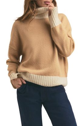 Favorite Daughter Favorite Daughter The Andi Contrast Rib Turtleneck Wool & Cashmere Blend Sweater