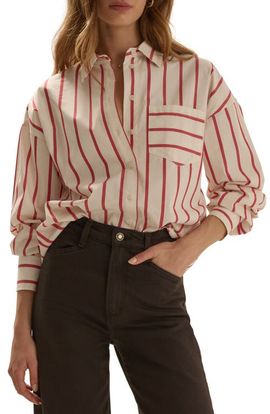 Favorite Daughter Favorite Daughter The Beau Stripe Cotton Poplin Button-Up Shirt