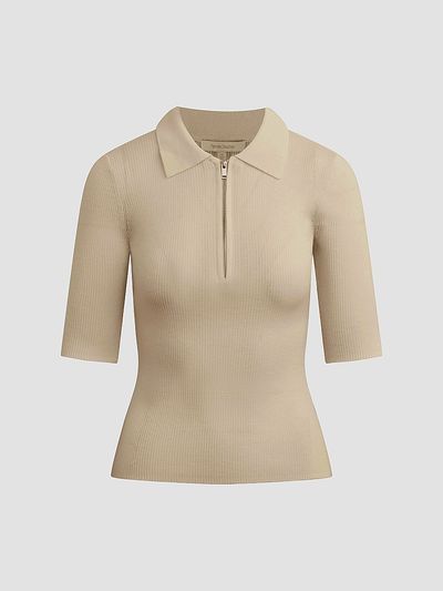 Favorite Daughter Women's Downtown Rib-Knit Wool Polo Shirt