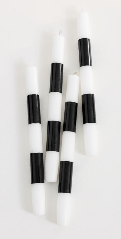 FAZEEK FAZEEK Striped Dinner Candle Set of 4 Black/White One