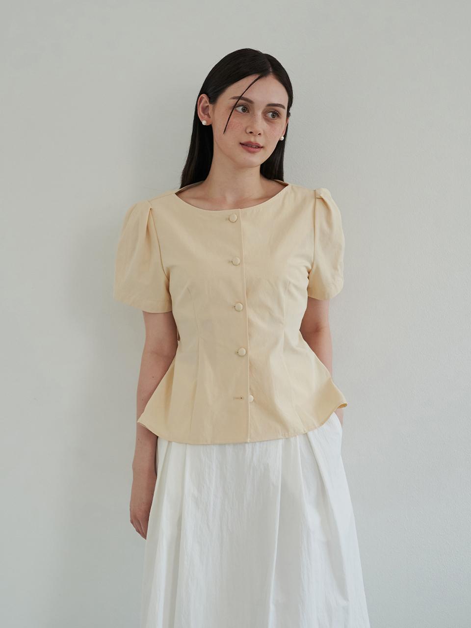 F.cocoromiz Back Cutout Round Neck Blouse