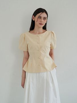 F.cocoromiz Back Cutout Round Neck Blouse