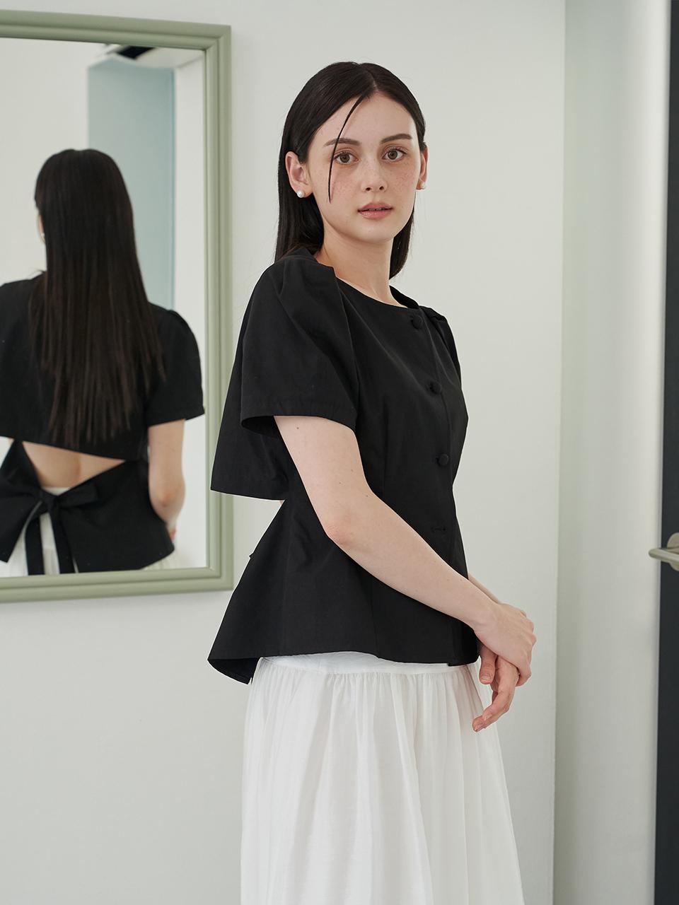 F.cocoromiz Back Cutout Round Neck Blouse - Black