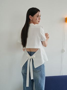 F.cocoromiz Back Cutout Round Neck Blouse - White