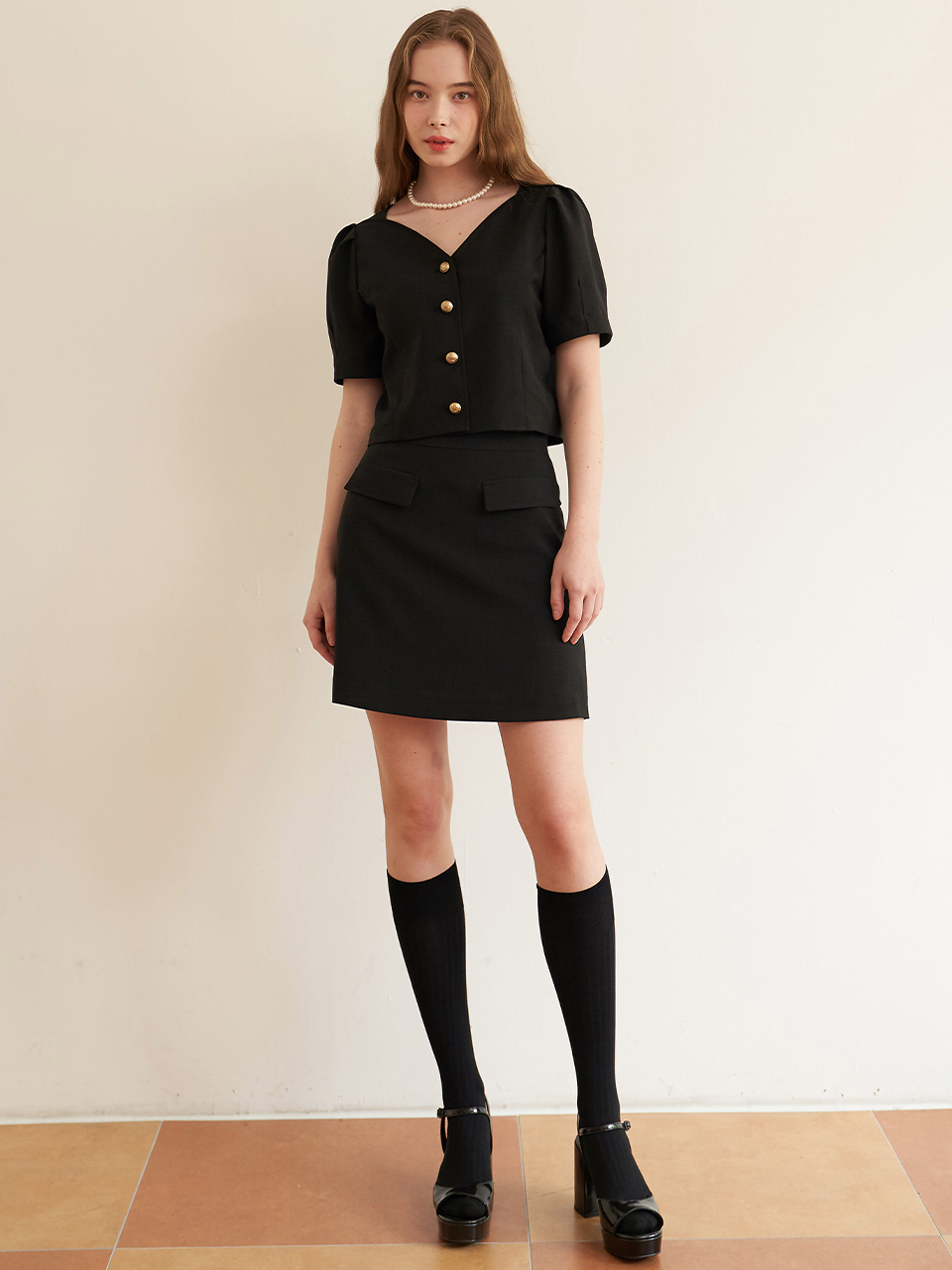 F.cocoromiz Coco A-line Pocket Skirt Black