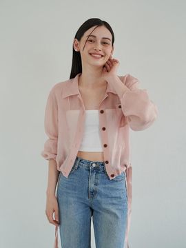 F.cocoromiz Coco Ribbon Sheer Blouse - Pink