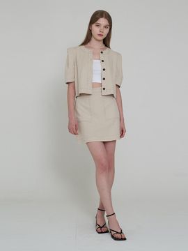 F.cocoromiz coco stitch mini skirt Beige