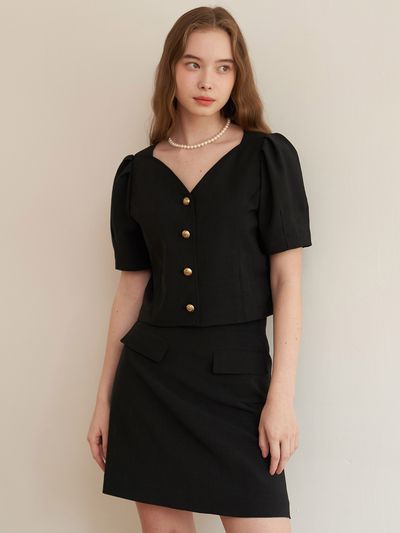 F.cocoromiz Coco Tulip Cropped Blouse Black