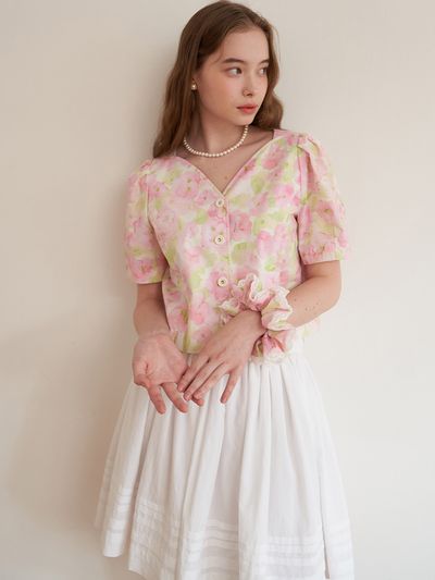 F.cocoromiz Coco Tulip Cropped Blouse Pink