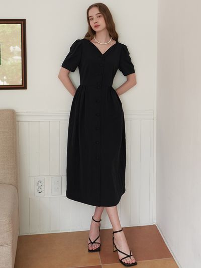 F.cocoromiz Coco Tulip Volume Dress Black