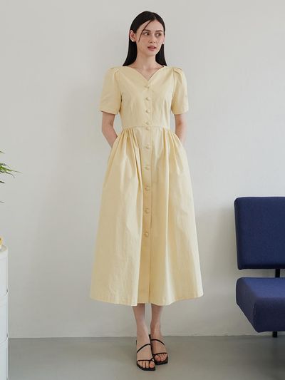 F.cocoromiz Cotton Tulip Volume Dress_Yellow