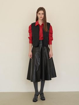 F.cocoromiz faux leather flared skirt Black