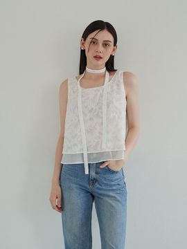 F.cocoromiz Lovely Flower Sheer Sleeveless Blouse - White