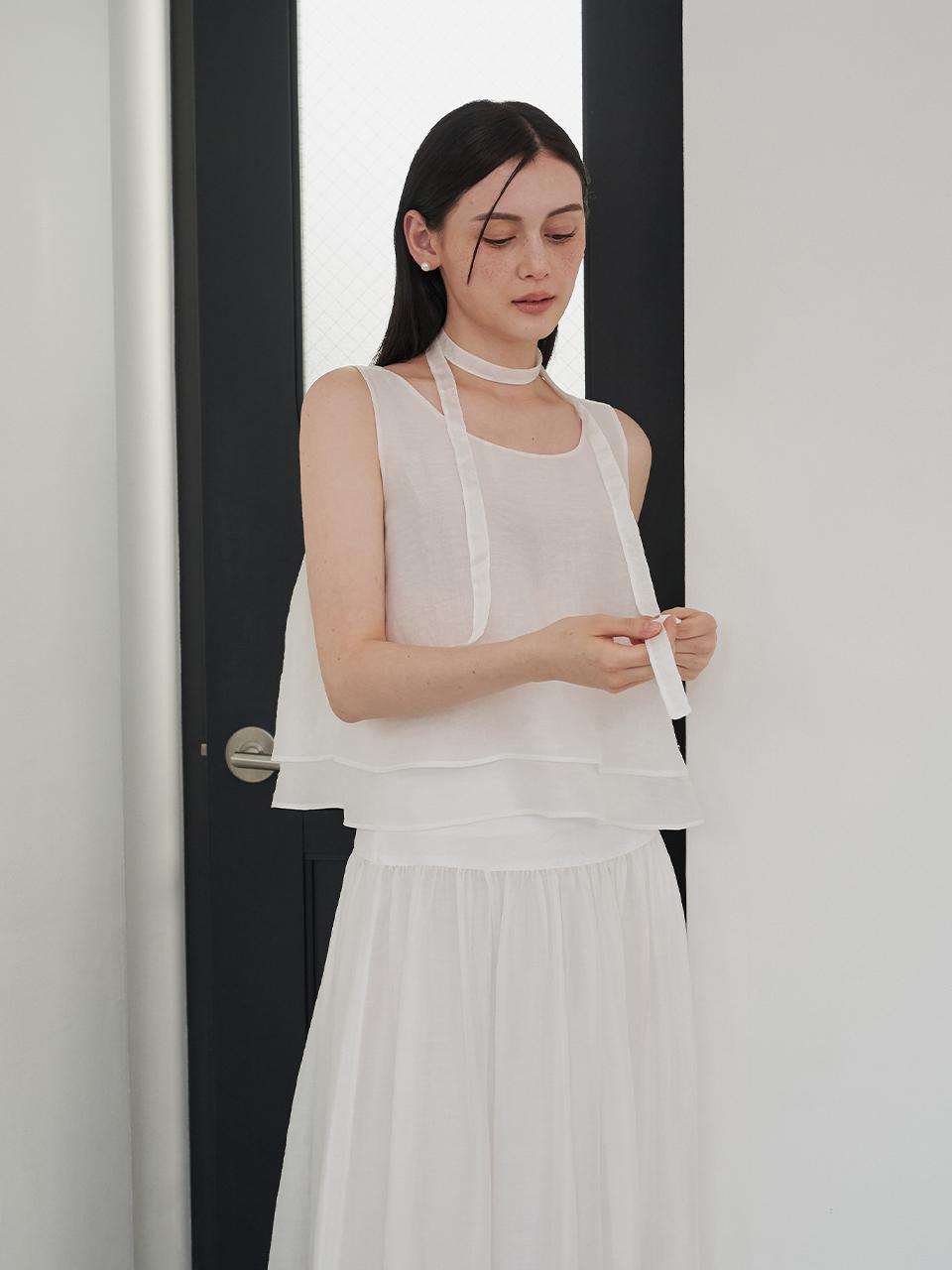 F.cocoromiz Lovely Sheer Sleeveless Blouse - White