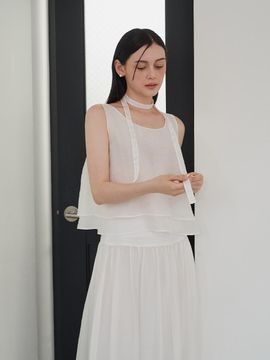 F.cocoromiz Lovely Sheer Sleeveless Blouse - White