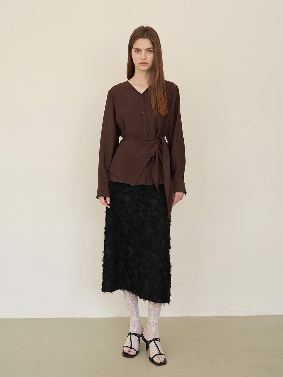 F.cocoromiz romantic tassel maxi skirt Black