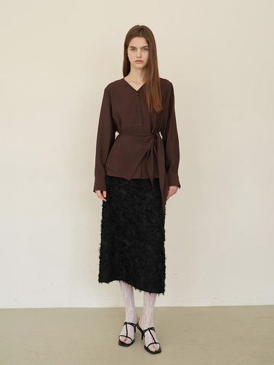 F.cocoromiz romantic tassel maxi skirt Black