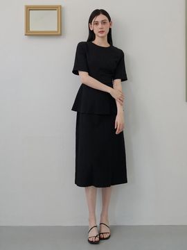 F.cocoromiz Round Neck Layered Dress_Black