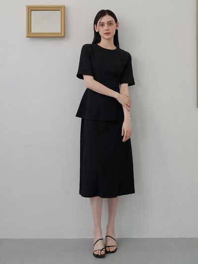 F.cocoromiz Round Neck Layered Dress_Black