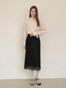 F.cocoromiz sheer lace layered maxi skirt Black