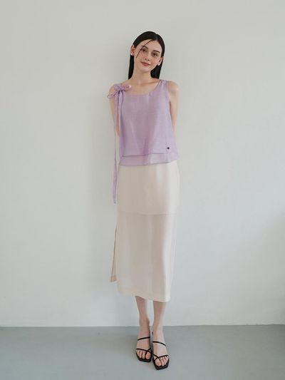 F.cocoromiz Slit Sheer Skirt - Beige