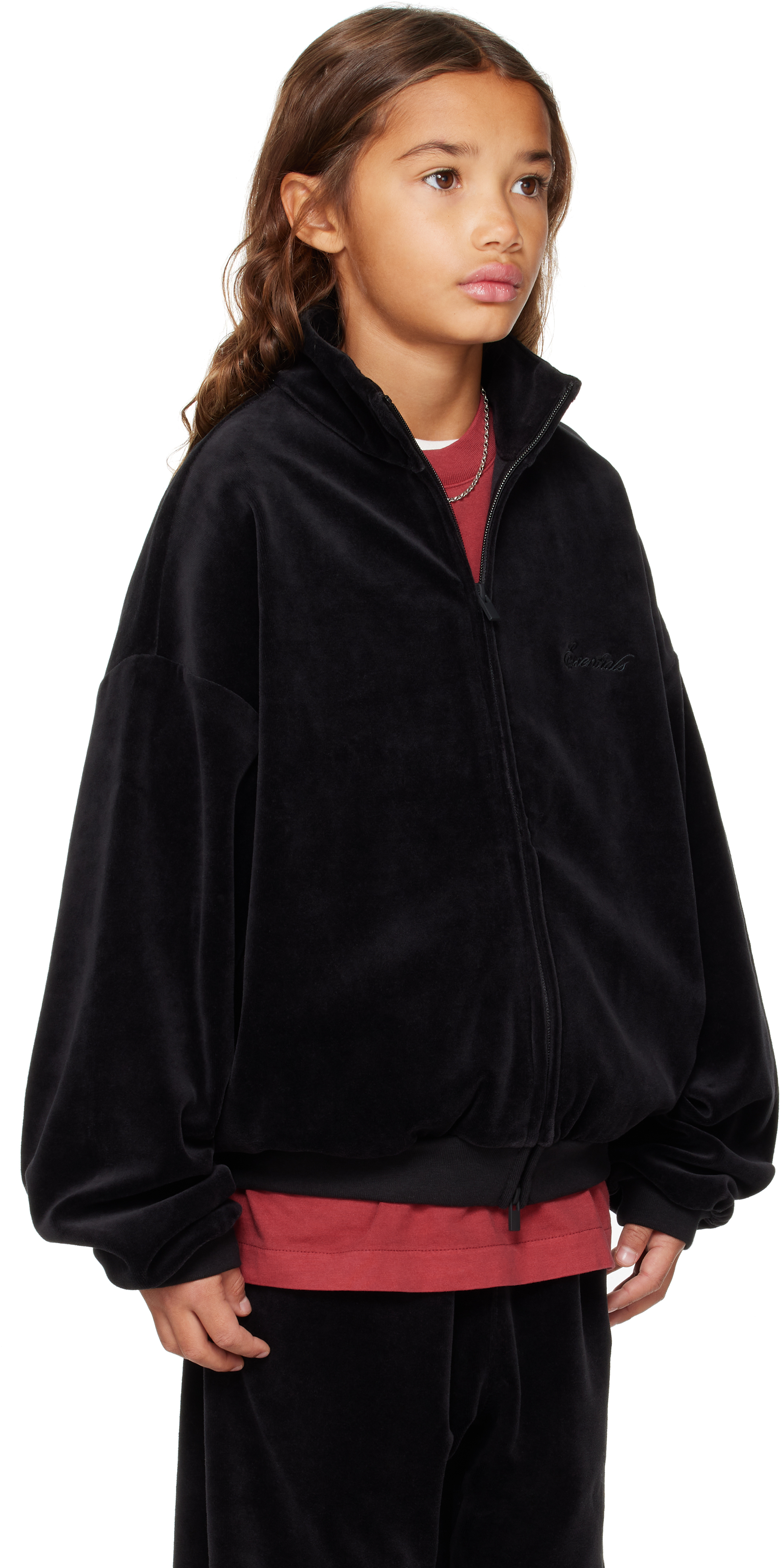 Fear of God ESSENTIALS - Kids Black Holiday Velour Classic Track 