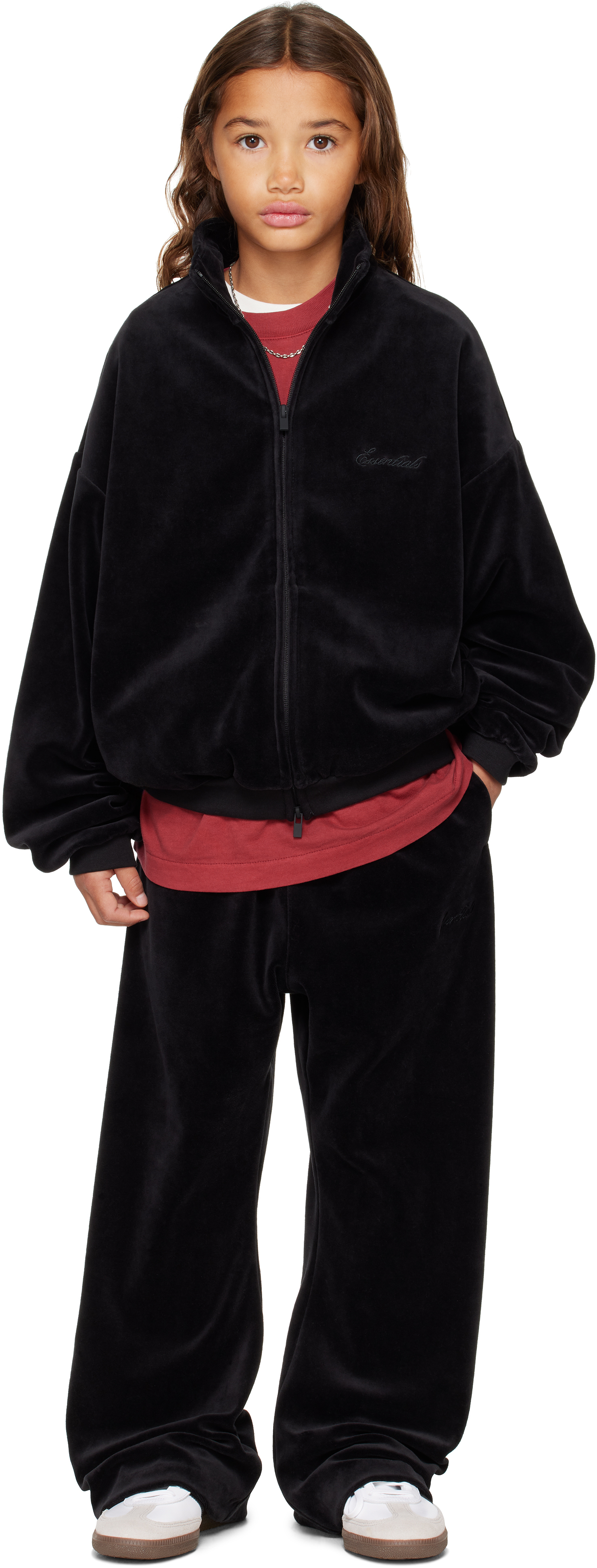 Fear of God ESSENTIALS - Kids Black Holiday Velour Classic Track 