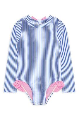 Feather 4 Arrow Feather 4 Arrow Kids' Stripe Ruffle Long Sleeve UPF 50+ One-Piece Rashguard Swimsuit