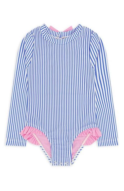 Feather 4 Arrow Feather 4 Arrow Kids' Stripe Ruffle Long Sleeve UPF 50+ One-Piece Rashguard Swimsuit