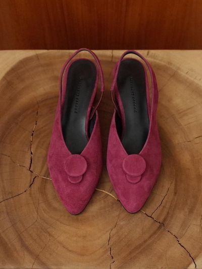 february second Double Button Sling Back True Red