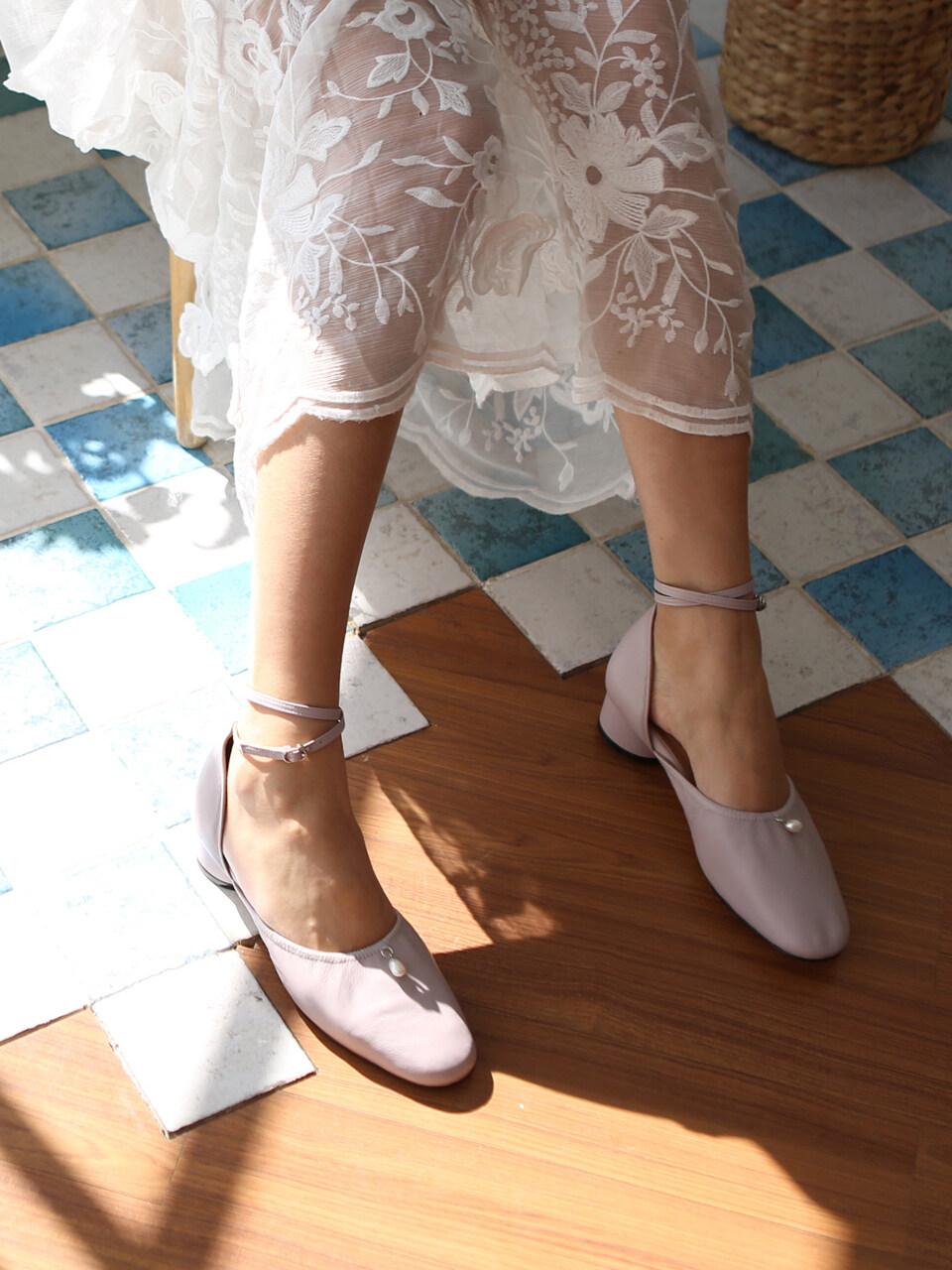 february second Drop Pearls Ankle Strap Heel Purple Grey