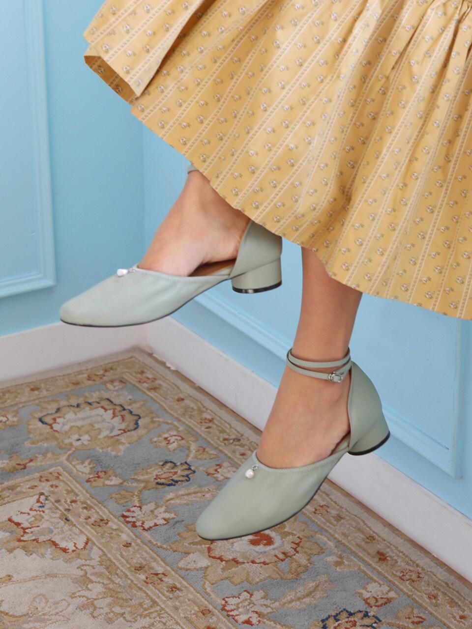 february second Drop Pearls Ankle Strap Pistachio Green