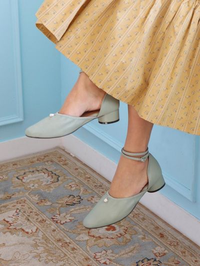 february second Drop Pearls Ankle Strap Pistachio Green