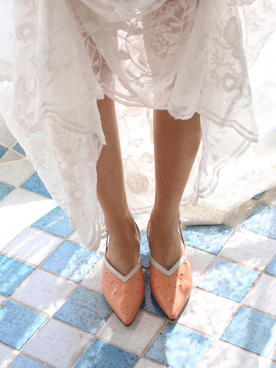 february second Eyelet Lace Wedges Peach Orange