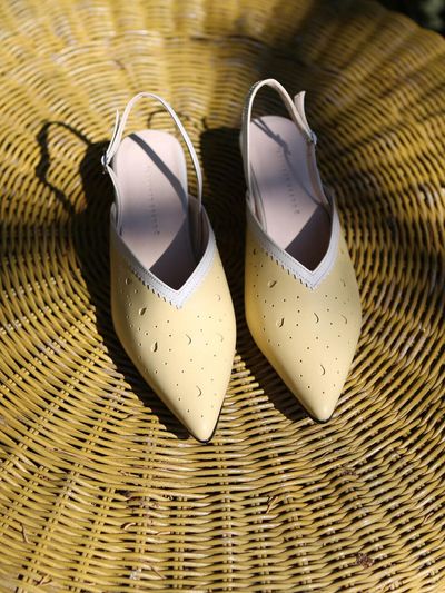 february second Eyelet Lace Wedges Slingback Mellow Yellow