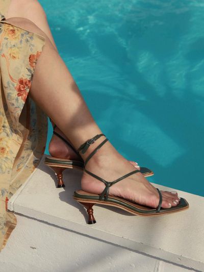 february second Lace Up Kitten Heel Sandals Khaki