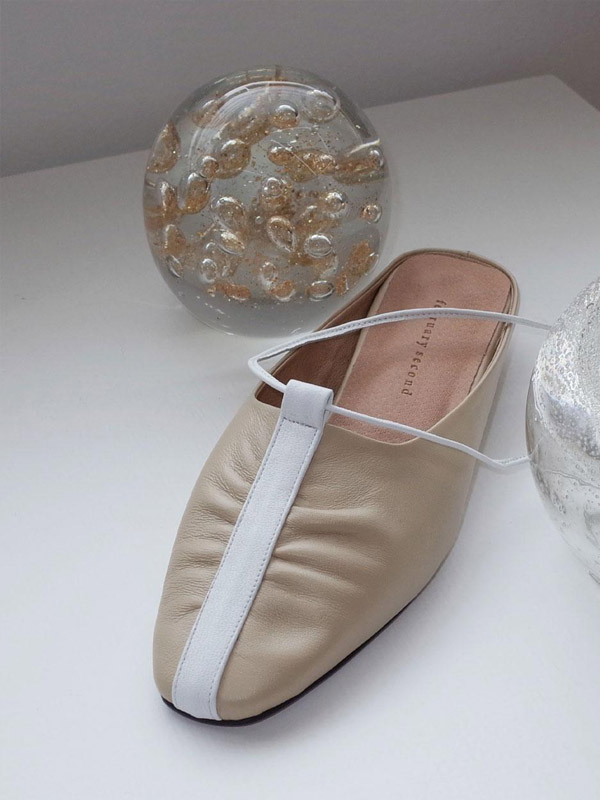 february second Shirring Ankle Strap Mules Beige