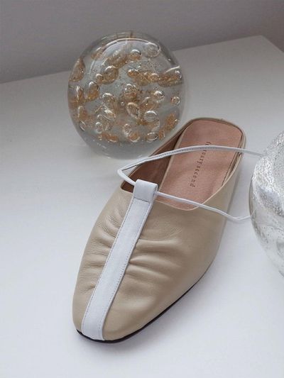 february second Shirring Ankle Strap Mules Beige